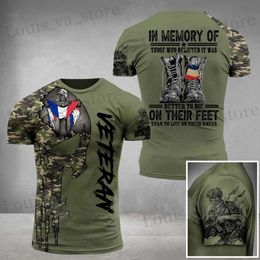 Men's T-Shirts 2022 New Summer ARMY-VETERAN 3d T-Shirt Mens Russian French Soldier Field T-Shirt Top Veterans Camouflage Print Commando Tops T240419