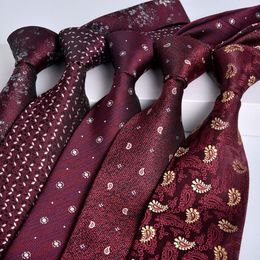 Ties For Men Luxury Wine Red Groom Wedding Accessories Dot Stripe 8CM Necktie Kravaty Corbatas De Hombres 240323
