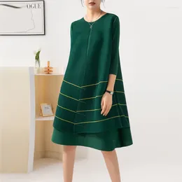 Casual Dresses GGHK Miyake Pleated Large Size Dress Female Autumn Loose Slim Fit Stitching Fashion Maxi For Women Elegant Gowns