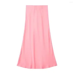 Skirts Women's Rose Red Midi Skirt Bodycon Pink Fishtail Sexy Elegant Fashion Solid Faldas Mujer Y2k Summer Purple Woman