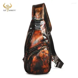 Waist Bags Men Oil Wax Crazy Horse Leather Fashion Triangle Chest Sling Bag 8" Tablet Design One Shoulder Cross Body Male 8015