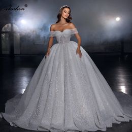 Luxury Sparkly Beading Sequined Pearls Lace Ball Gown Wedding Dress Off Shoulder Sleeves Sweetheart princess Bridal Gowns 2024