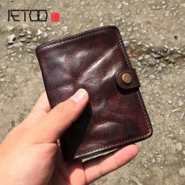 Wallets Aetoo Retro Leather Men's Small Wallet Wash Wrinkle Effect Casual Money Clip Can Put Driver's License Head Layer Cowhide Wallet