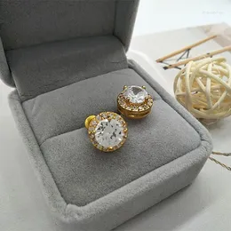 Stud Earrings 925 Sterling Sliver Fashion Gold Colour Round Big Crown Zircon For Women Girl Jewellery