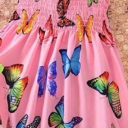 Girl's Dresses Baby Girl Summer Style Suspender Colour Butterfly Wrap Waist Cute Dress d240423