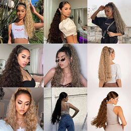 human curly wigs Wigs wool curled hair extensions wig womens Velcro ponytail synthetic Fibre wig patches