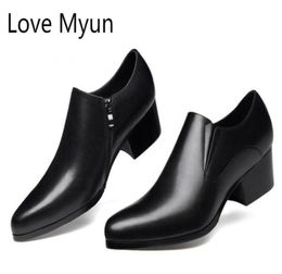 Genuine leather high heel shoes men pointed toe zip design wedding dress shoes men039s career work party dance size 364698876