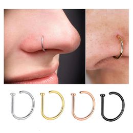 20G Nose Ring Screw Hoop Hypoallergenic Stainless Steel D Shape Clip Piercing Jewellery for Women Men 240407