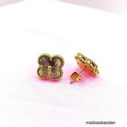 Top Quality Classic Style High Edition Fanjia V Gold 18K Lucky Clover Flower Earrings Fashion Versatile Colorless
