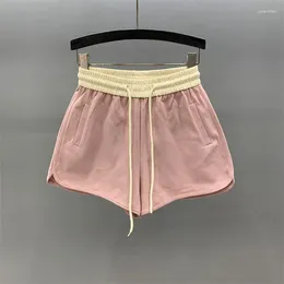 Women's Shorts Pink Sports For Women 2024 Contrast Color Elastic Waist Drawstring Loose Slimming A- Line Wide-Leg Pants