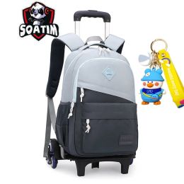 Bags Trolley Schoolbag Kids School Backpack Removable Children School Bags with Wheels for Boys Kids Girls Lage Wheel Book Bags