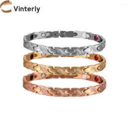 Link Bracelets Vinterly Pure Titanium Magnetic Bracelet Women Anti-allergy Cubic Zirconia Health Energy Germanium Rose Jewellery