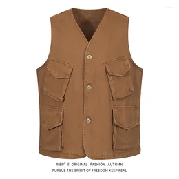 Men's Vests 2024 Spring Style High Street American Classic Denim Vest For Men Fashion Sleeveless Casual Jacket