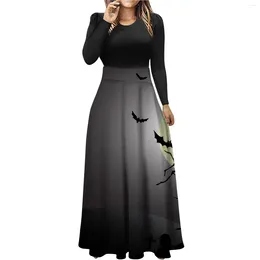Casual Dresses Long Halloween Womens Dress Round Neck Sleeve Gothic Plus Size Elastic Waist Cosplay Costume Vintage Party