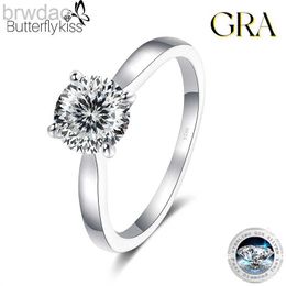 Solitaire Ring Butterflykiss Real 925 Sterling Silver 2CT Moissanite Ring For Women Round Brilliant Diamond Solitaire Wedding Engagement Rings d240419
