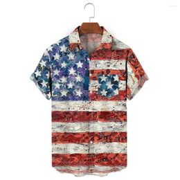 Men's Casual Shirts Summer Vintage 3D Printed American Flag Short Sleeve Clothing Men Women Lapel Single Breasted Oversized Shirt Sport