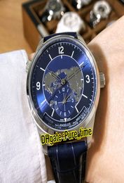 New Master Control Master Geographic Dual Time Zone 1428530 Blue Dial Automatic Mens Watch Steel Case Blue Leather Strap Watches P1662471