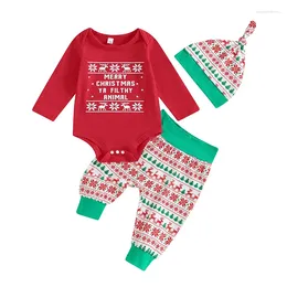 Clothing Sets Pudcoco Baby Girls Boys Christmas Outfits Letter Snowflake Deer Print Long Sleeve Rompers Pants Hat 3Pcs Fall Clothes Set