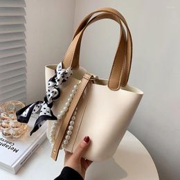 Shoulder Bags Simple And Fashionable Pearl Handbag Solid Colour One-Shoulder Messenger Bag For Ladies Casual Bucket Pack 2024 Torebka Damska