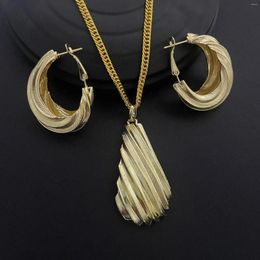 Necklace Earrings Set Italian Dubai 24K Gold Plated Jewellery For Women Spiral Pendant Golden Chian Party Bridal Wedding Gifts