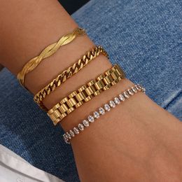 Miniamlist Men Bracelet Gold Jewellery Street Style Stainless Steel 316L 18k Plated Cuban Chain Bracelets For Women 240417