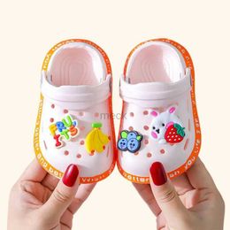 Sandals Summer Kids Sandals Hole Childrens Shoes Slippers Soft Anti-Skid Cartoon DIY Design Hole Baby Shoes Sandy Beach For Boys Girls 240419