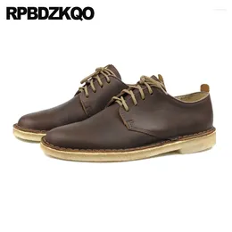 Dress Shoes Men Brown Plain Nubuck Soft Cowhide Oxfords Goodyear Welted Solid Real Leather Derby Lace Up Round Toe Retro Flats