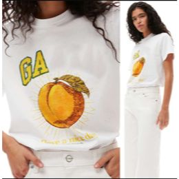 24ss Summer Women Designer Ga ni T shirt Beach Tees Versatile fruits peach cartoon Print Round Neck Casual Loose Pullover Short Sleeve T-shirt Wholesale