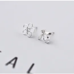 Stud Earrings Cute Sweet Asymmetric Flowers Bee Cubic Zirconia Silver Color Earring For Women Girls Trendy Fashion Jewelry Gifts SD2230