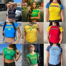 Summer Women Stars Graphic print Y2K clothes T-shirt Streetwear Crop Top Aesthetic Gothic Harajuku Tee Slim t shirt Vintage Emo 240408