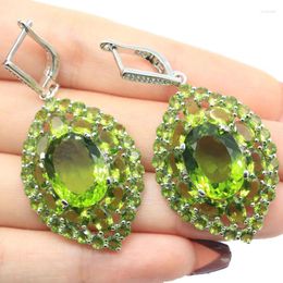 Dangle Earrings 53x25m Super Big 13g Green Peridot Violet Tanzanite Smokey Topaz CZ Women Dating Silver Eye Catching