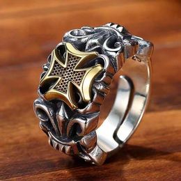 Cross Boat Anchor Ring for Mens Personality Hip Hop Punk with Old Fashion Thai Silver Live