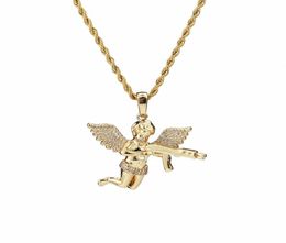 Top Quality Jewelry Zircon Gold Silver Cute Angel Baby Carry Gun Stuff Pendant Necklace Rope Chain for Men Women k3Dc1200210