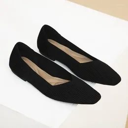 Casual Shoes 2024 Flat-bottomed Women Square Toe Single Comfortable Breathable Woven Woman Simple Solid Color Spring Summer