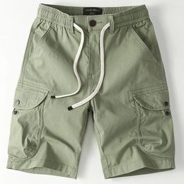 Men's Shorts Cargo Men Summer Short Pants Fashion Casual Solid Colour Elastic Waist Male Bottom Green