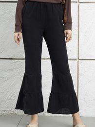 Women's Pants 2024 Summer Black Wide Leg European And American Fashion All-Match Ruffles Thin Bell-Bottom