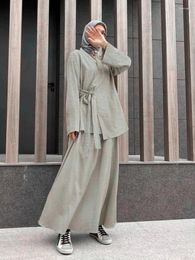 Ethnic Clothing Ramadan Eid Two Piece Sets Shirt &Pants Women Muslim Suits Blouse Musulman Ensembles Moroccan Kaftan Islamic Outfit