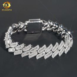 Baguette Sterling Sier Link Chain Diamond Vvs Moissanite Hip Hop 15Mm Width Cuban Bracelet