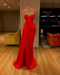 Party Dresses Sexy Red Sweetheart Evening Dress Satin Sleeveless Sling Prom Pleated Side Slit Formal Vestido De Gala