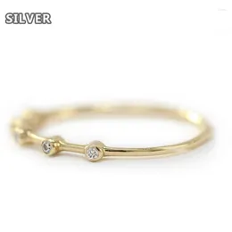 Cluster Rings 925 Anillos Silver 14K Gold Five Small Diamond Bezel Set Ring Jewellery Female Wholesale Lots Bulk