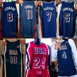 Printed 2024 US United States Basketball Jersey 4 Stephen Curry 6 LeBron James 8 Kawhi Leonard 11 Joel Embiid 14 Davis 13 Bam Adebayo 12 Jrue Holiday Tyrese Haliburton