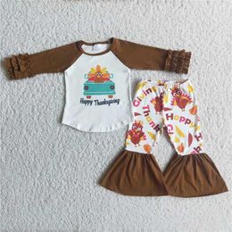 Clothing Sets Spring And Autumn Fashion Happy Thanksgiving Turkey Long Sleeve Flared Pants Boutique Baby Girls Outfits