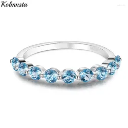 Cluster Rings Kolmnsta Real 925 Sterling Silver Shiny Light Blue Zircon Wedding Ring For Women Engagement Party Fine Jewellery Gift