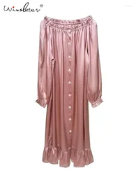 Women's Sleepwear Long Sleeve Off Shoulder Pajamas 19Mm Real Silk Pijama Sleeping Dress Sexy Pyjamas Nightgow Robe 2024 P36716QM