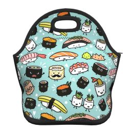 Bags Neoprene Cartoon Japanese Food Sushi Pattern Insulated Lunch Bags for School Office Picnic Cooler Thermal Lunch Box Women