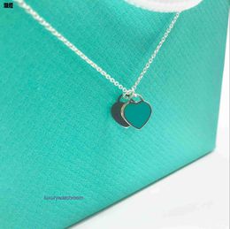 Luxury Tiffenny Designer Brand Pendant Necklaces T family love necklace female 925 Sterling Silver Red Heart enamel blue clavicle chain Double