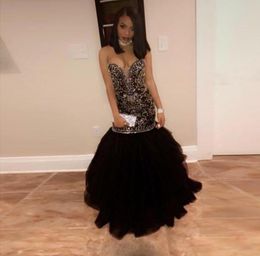 Sparkly Crystal Beading Black Girls Long Prom Dress Sweetheart Tulle South African Graduation Evening Party Gown Custom Made Plus 2959944