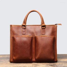 Briefcases Vintage Men's Real Leather Handbag Top Layer Cowhide Lightweight Briefcase Work Commuting Women's Crossbody Bag