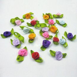 Decorative Flowers 100pcs/pack Artificial Silk Flower Home DIY Decor Ribbon Head Small Fake Roses Jewellery Accessories