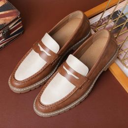 Casual Shoes Men's Classic Retro British Style Loafers Mens Business Leather Men Fashion Patchwork Outdoor Flats